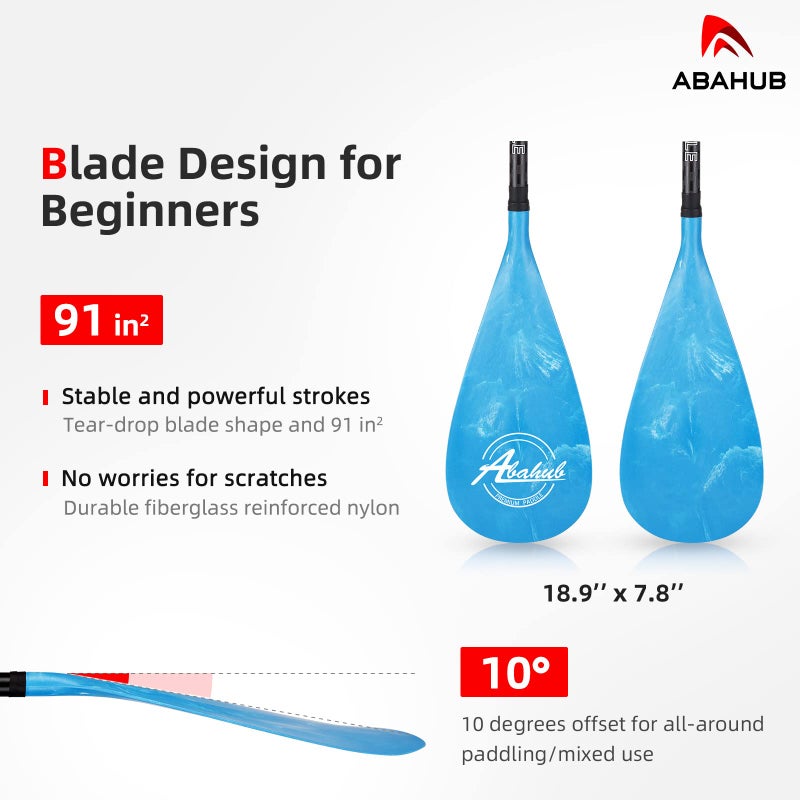 Abahub مجاذيف أباهوب كربون SUP، 1 × 3 أقسام قابلة للتعديل 67" - 86" عمود من ألياف الكربون، مجاذيف خفيفة الوزن للوقوف على اللوح، شفرة بلاستيكية بتصميم أزرق + حقيبة مجذاف - Image 2
